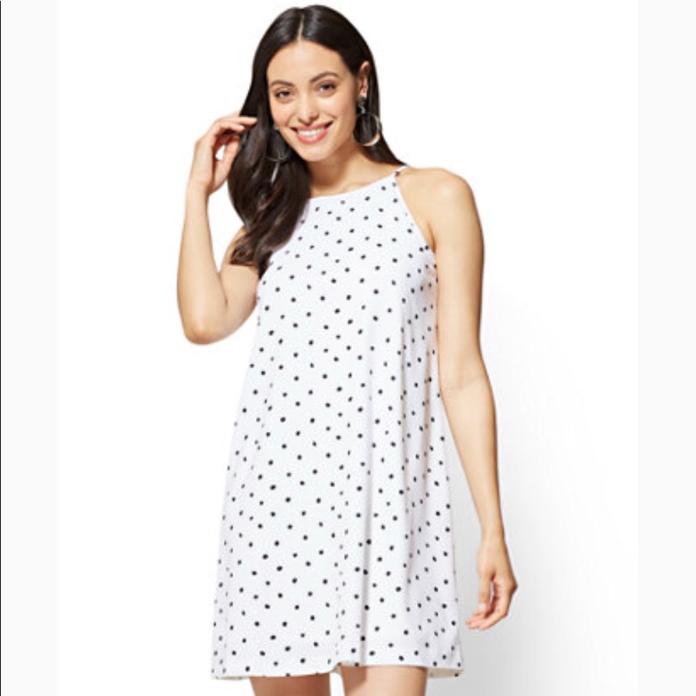 NEW! HALTER DRESS - WHITE - DOT PRINT NY&Co
